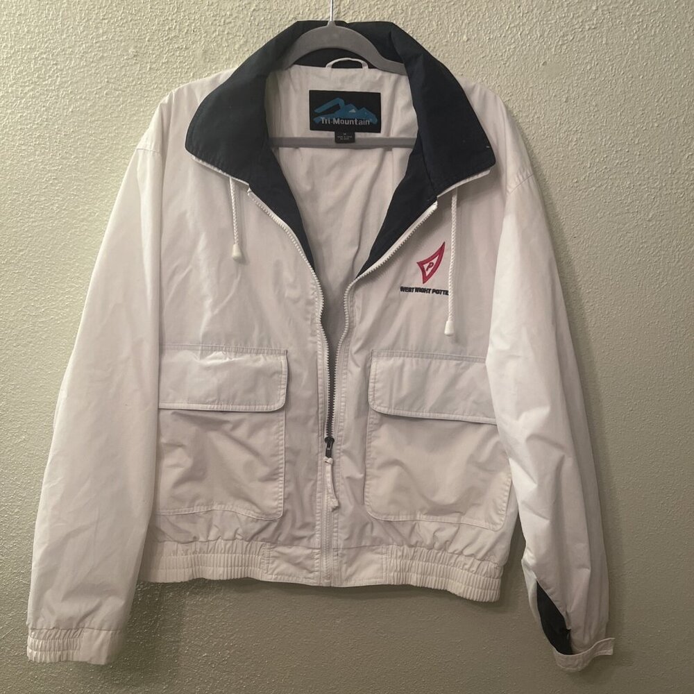 Tri-Mountain M Men's Water‎ Repellent White &Blue Full Zip Cape Cod Logo Jacket